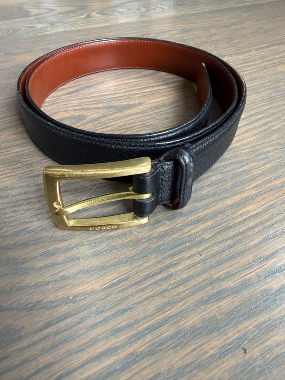 Coach Vintage Black Leather Belt with Solid Brass Buckle Size 40